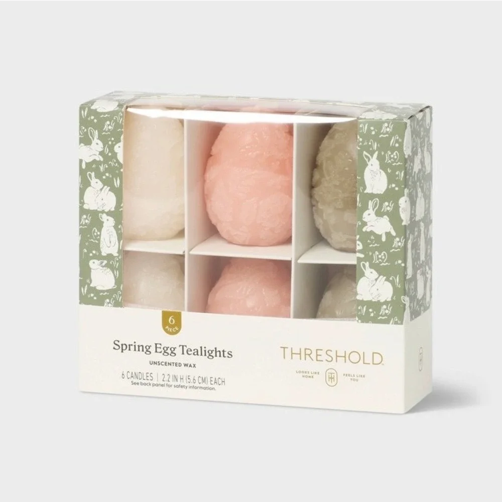 Threshold Spring Egg Tealights 6pc Unscented Floral Embossed Easter Candles Pink